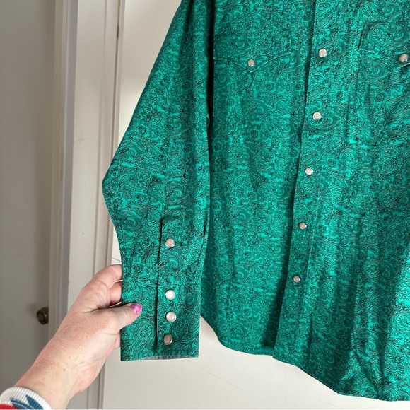 Drysdale Green & Black Paisley Print Pearl Snap Button Down Western Men’s Top M - Picture 7 of 15